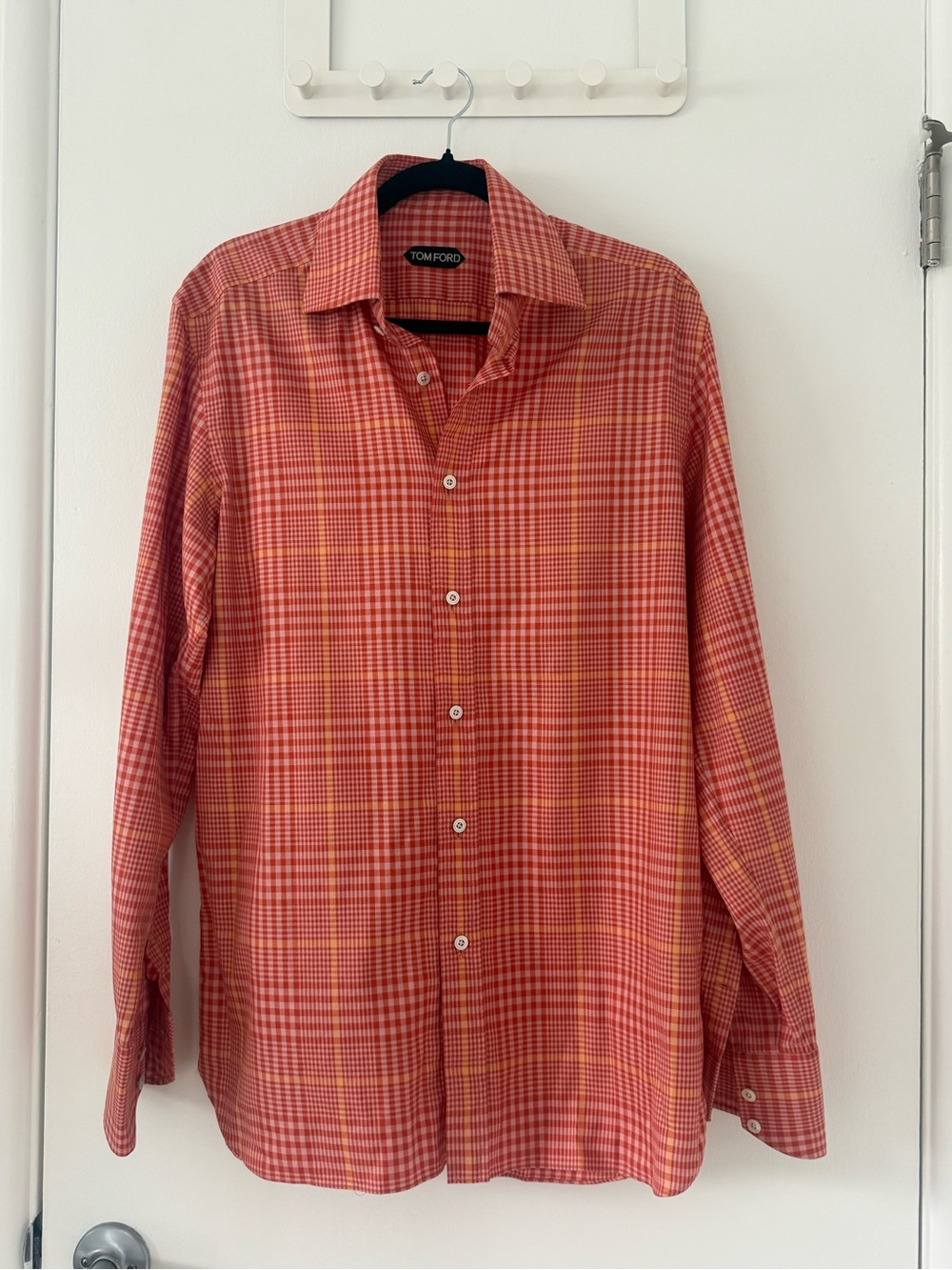 Tom Ford Orange-Red Plaid Button-Down Shirt